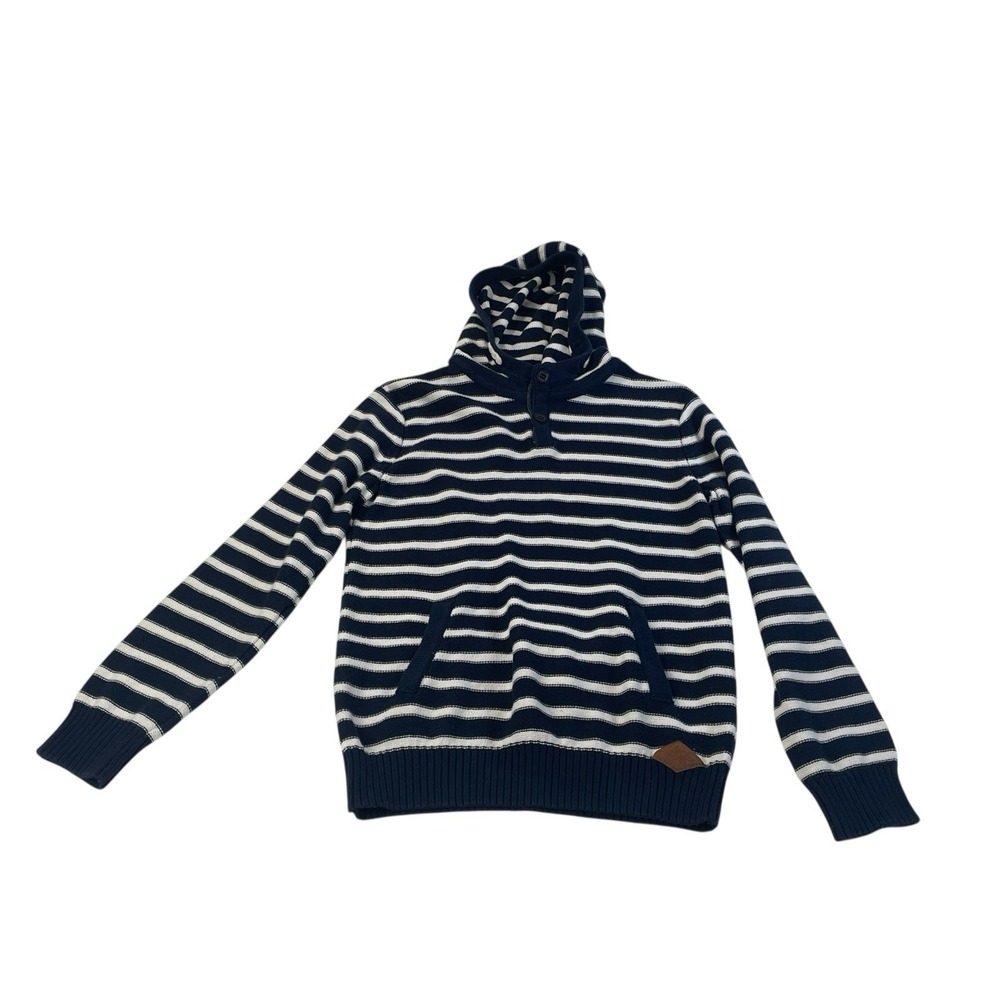 H&M L.O.G.G. Kids Navy White Striped‎ Knit Hoodie Sweater 10-12Y Cotton